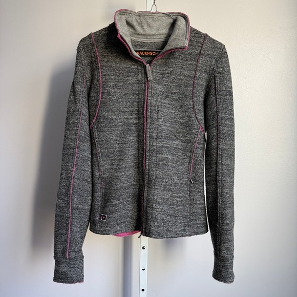Frauenschuh Jackets & Blazers - Frauenschuh 100% wool Zip Jacket outdoors Warm Up Pink Trim‎ Gray sz XS